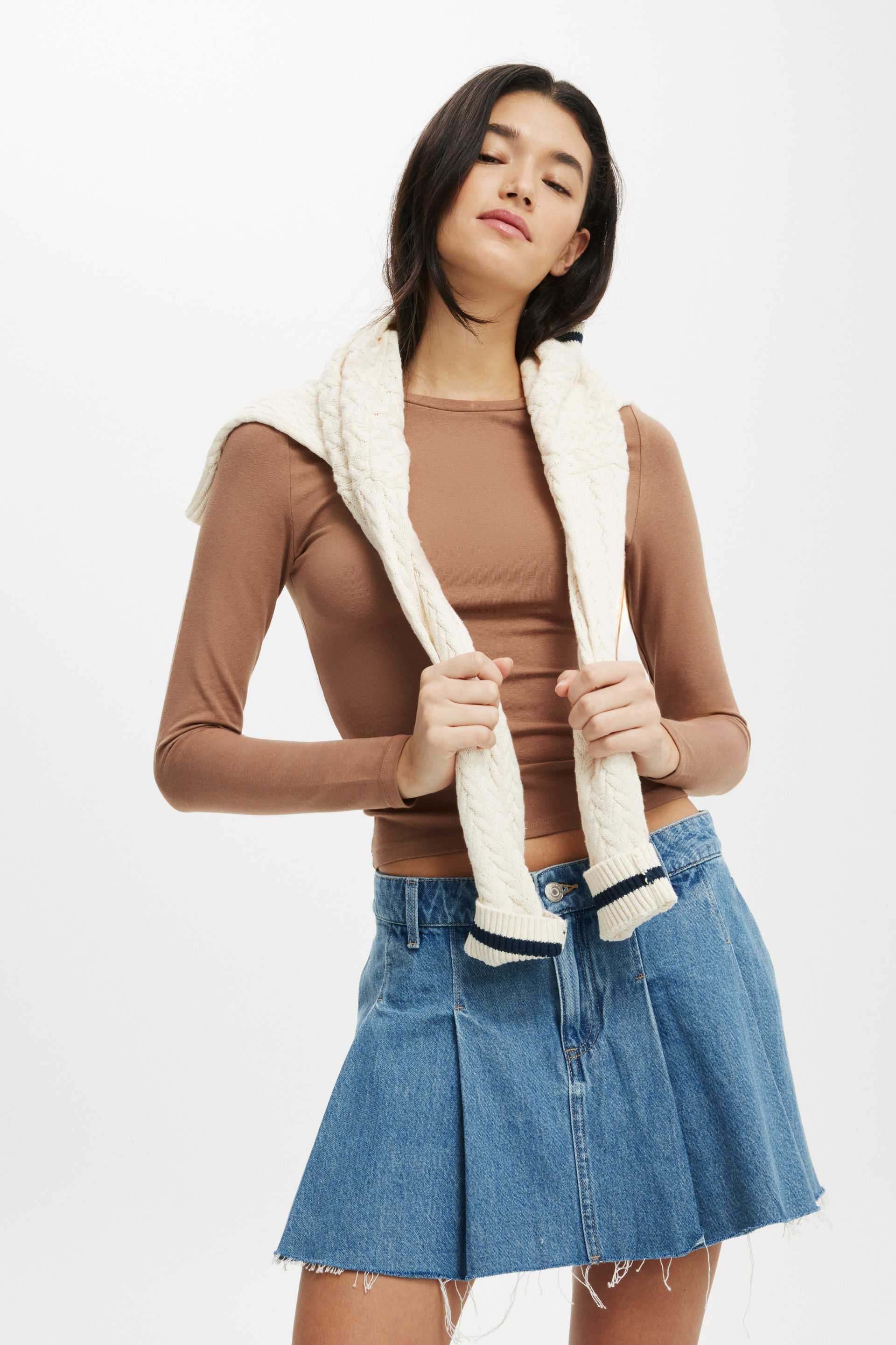 Cotton On Women - Pleated Denim Mini Skirt - Blue haze