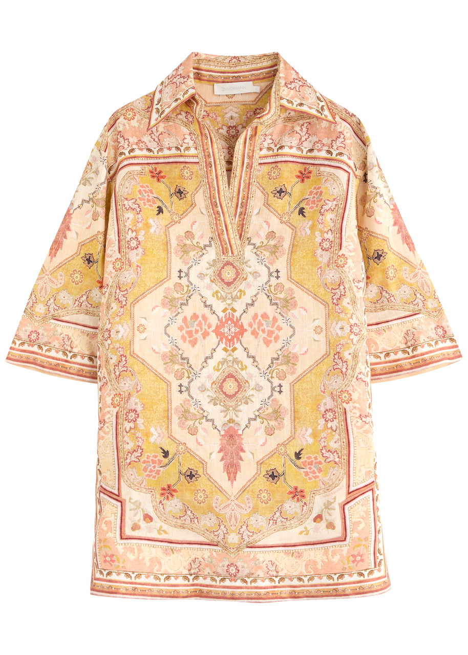 Zimmermann Wylie Printed Linen Mini Dress - Multi Floral - P