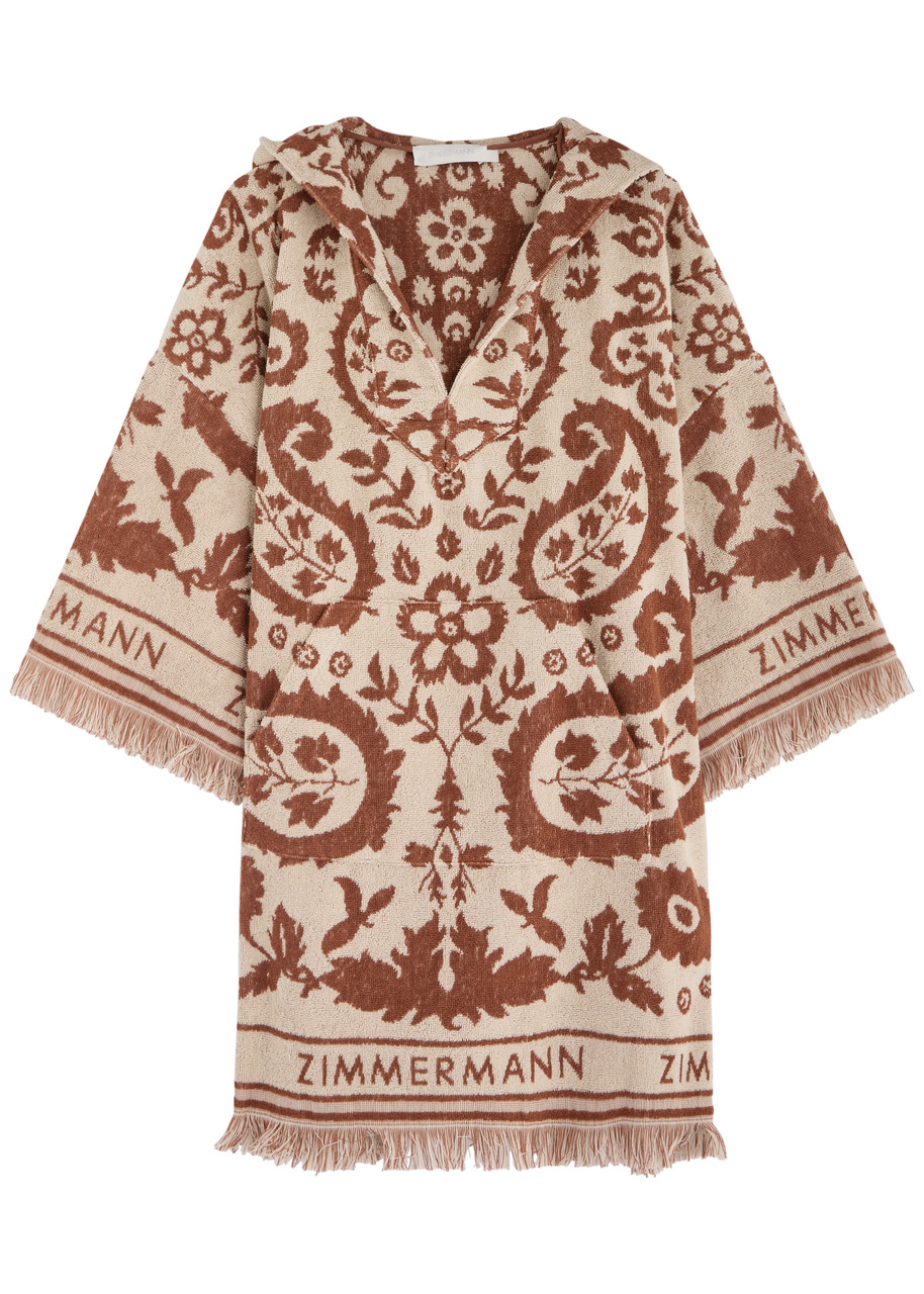 Zimmermann Wylie Patterned Hooded Terry Mini Dress - Cream - S