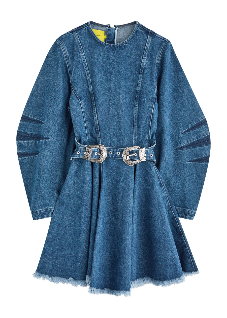 Marques' Almeida Panelled Belted Denim Mini Dress - Blue - L