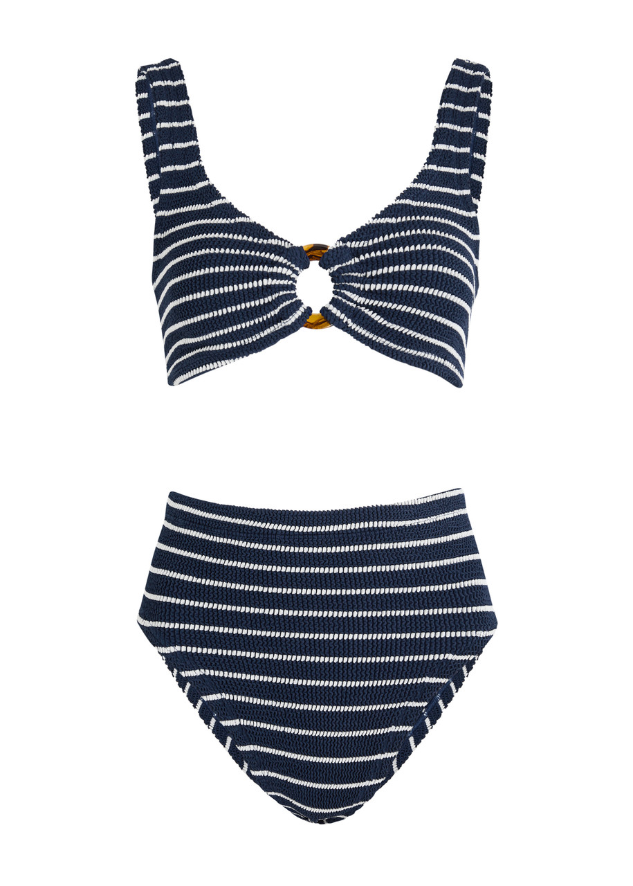 Hunza G Nadine Striped Seersucker Bikini - Navy