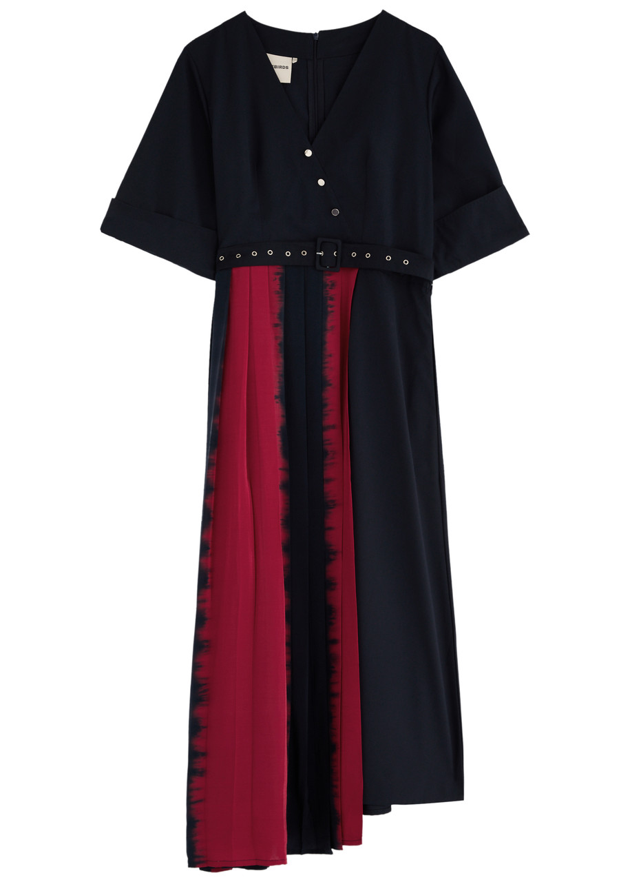 Lovebirds Shogun Belted Woven Midi Dress - Navy - M