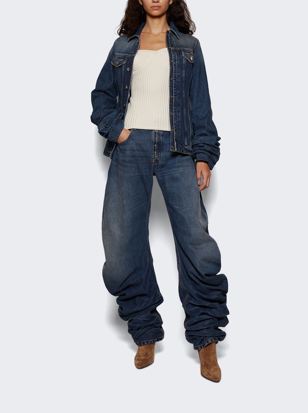Denim Jacket With Oversized Sleeves Vintage Blue