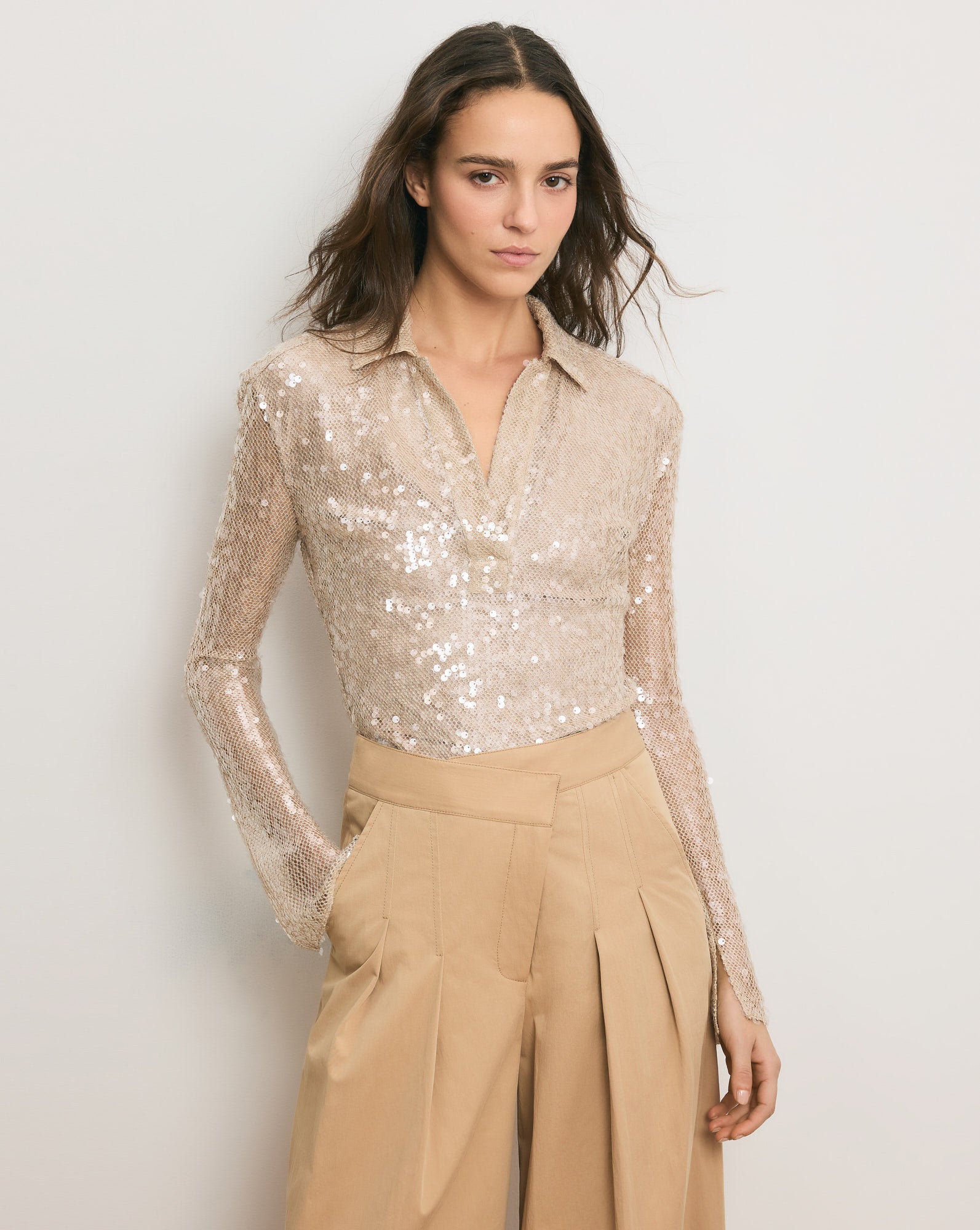 Veronica Beard Meryl Sequin Blouse Champagne
