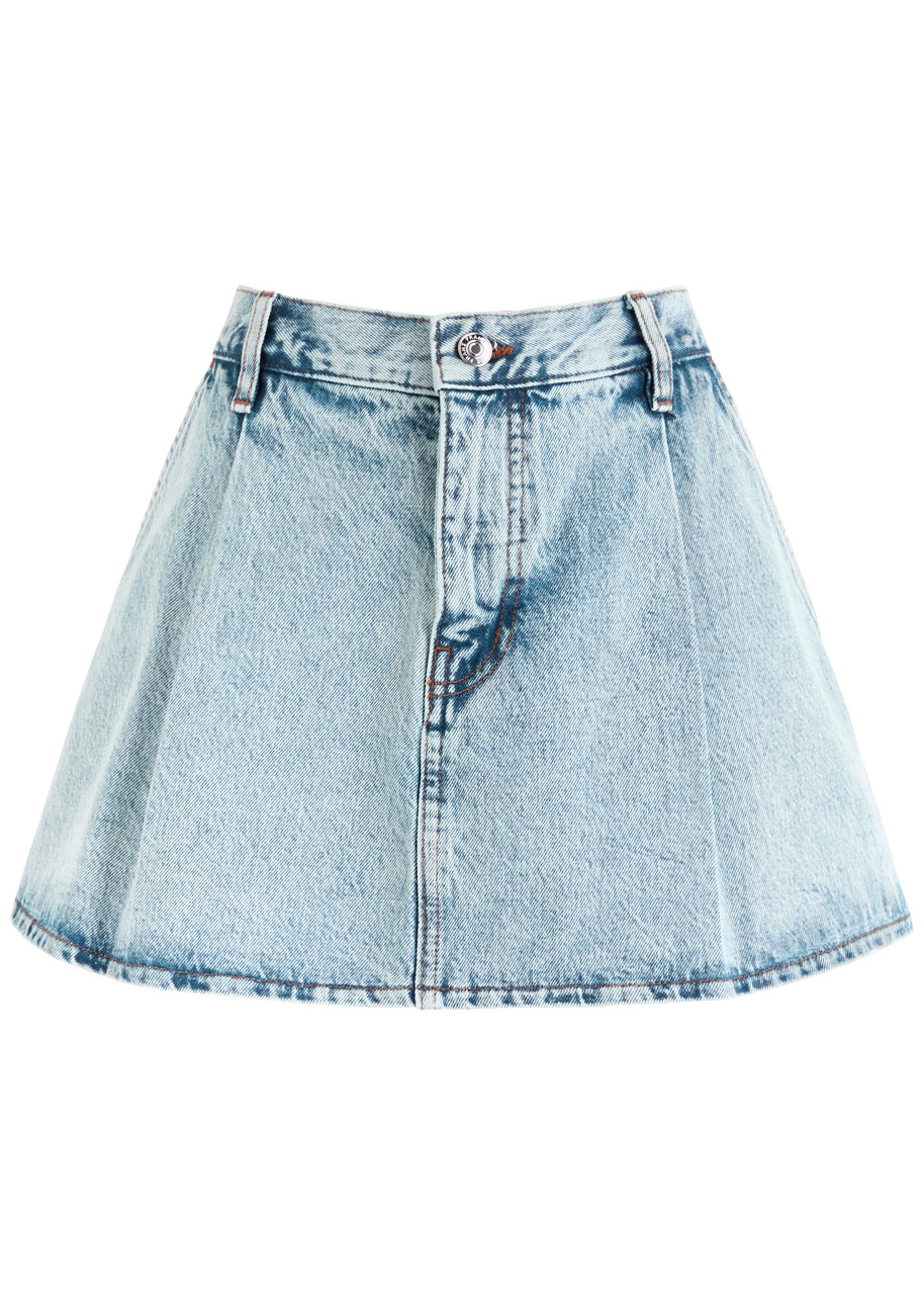 Frame Pleated Denim Mini Skirt - Blue - W