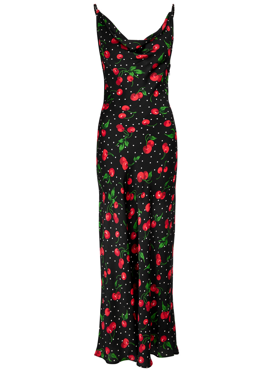 Leslie Amon Galli Printed Satin Maxi Dress - Black Red - M M