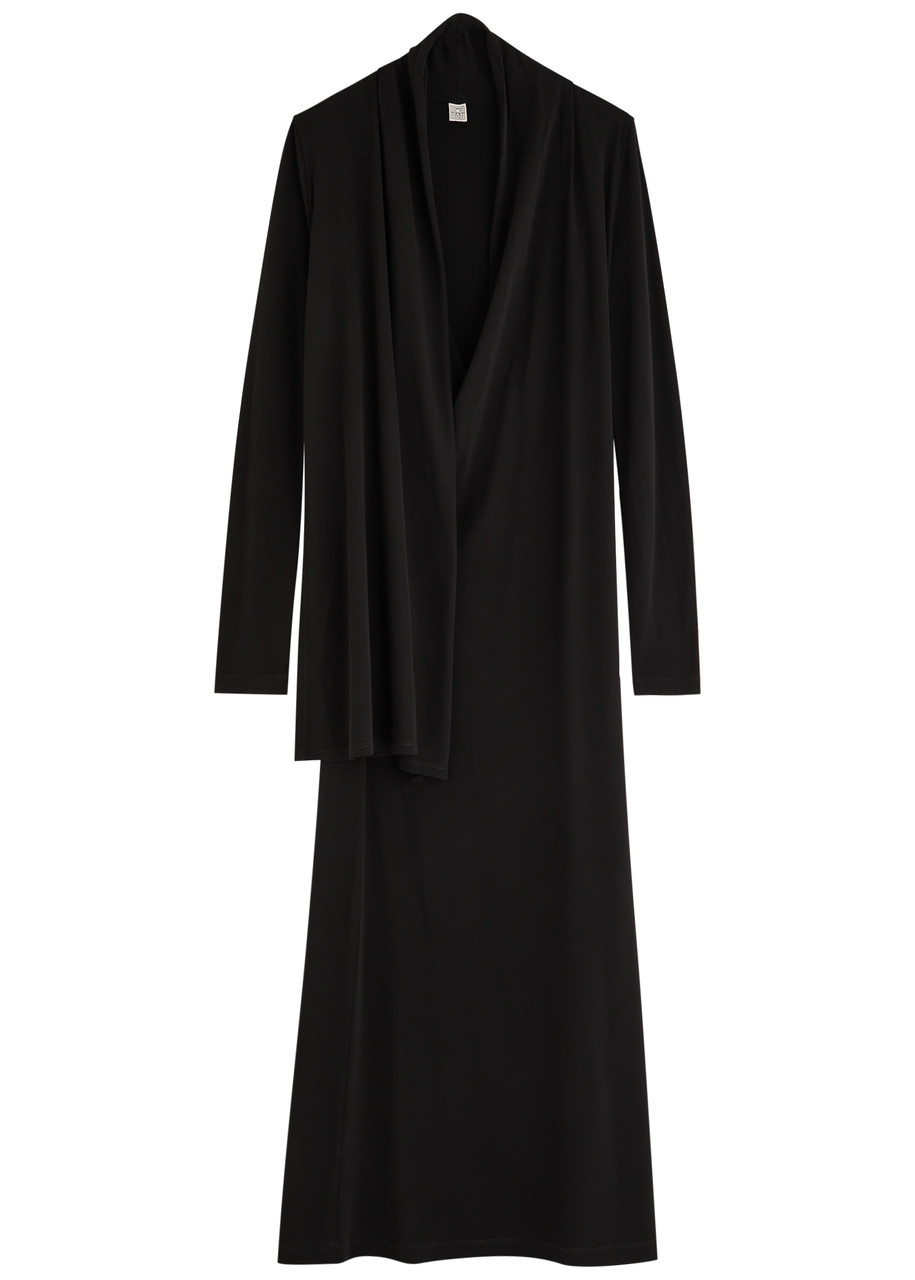 Toteme Draped Wrap-effect Stretch-jersey Maxi Dress - Black - L L