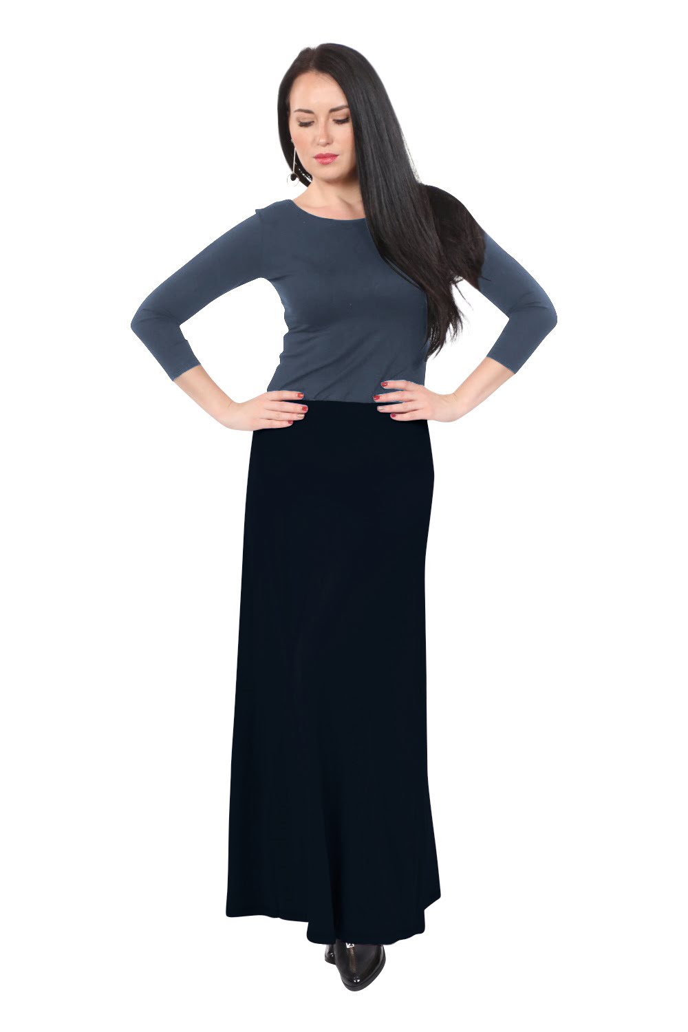 Flowing A-Line Maxi Skirt - Stretch Comfort Waistband - Black Small