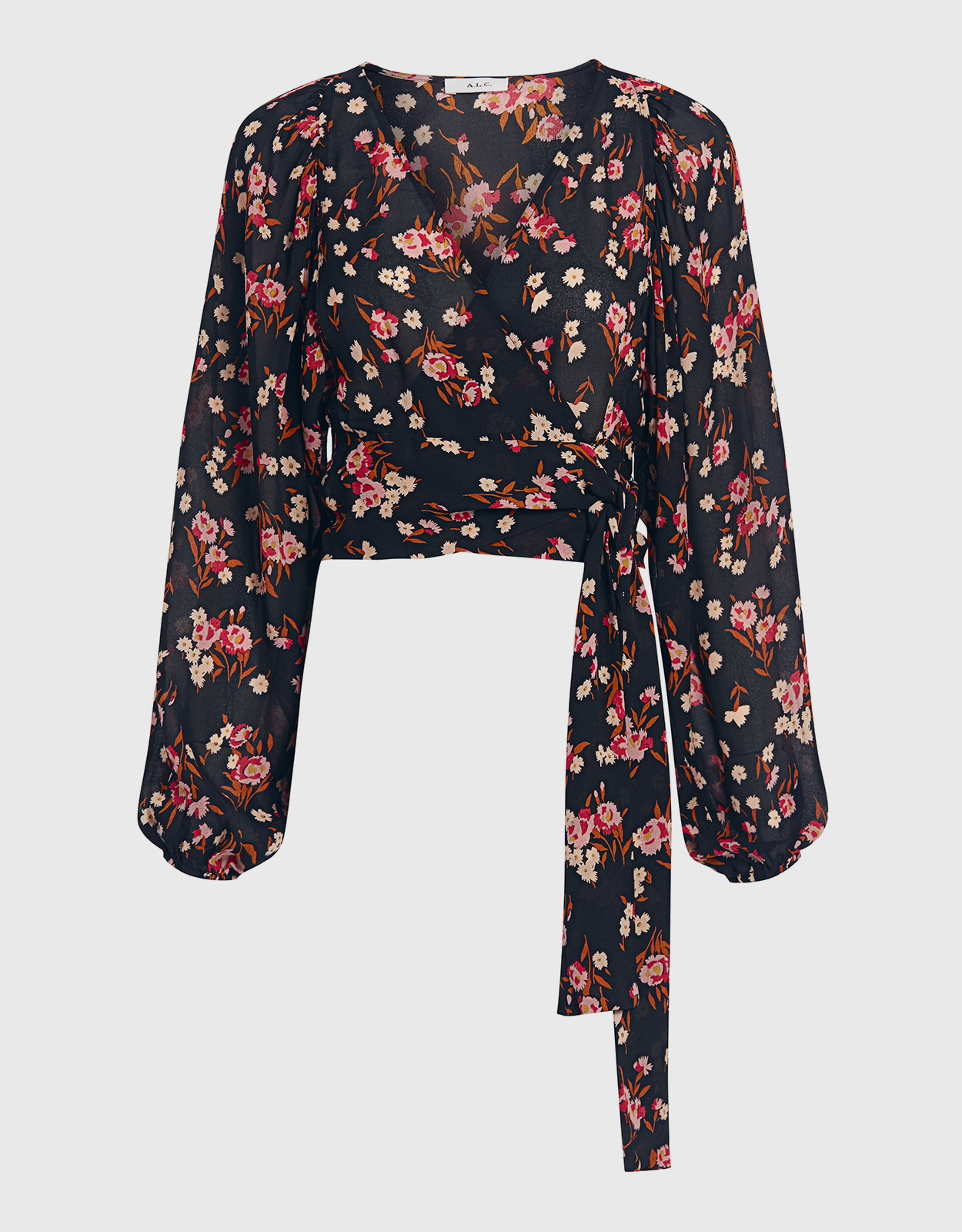 A.L.C. Carla V-neck Dolman Sleeve Floral Cropped Wrap Blouse -