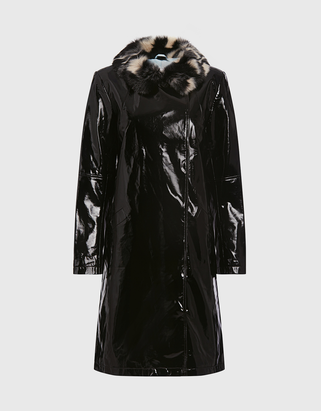Shrimps Hokus Faux Fur Collar Gloss Knee Length Coat -