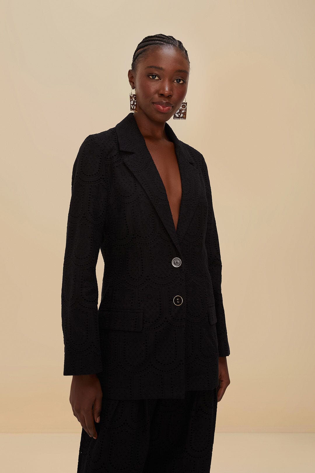 Black Eyelet Blazer, BLACK