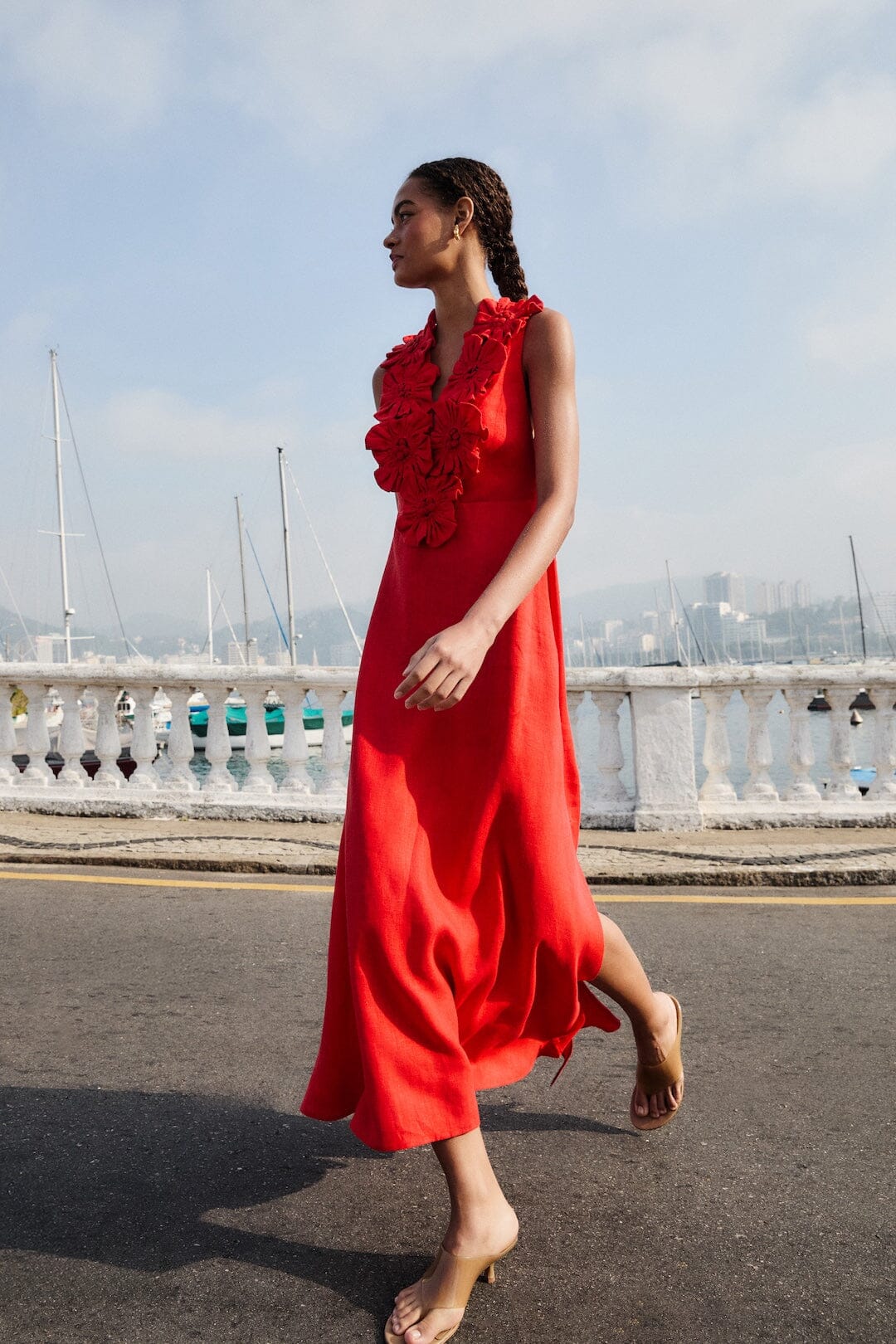 Red d Flower Euroflax Premium Linen Maxi Dress, RED