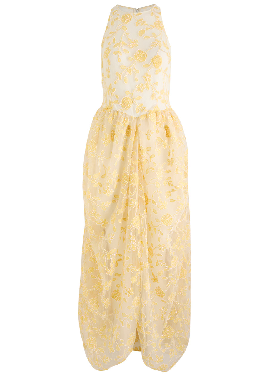 Rotate Birger Christensen Floral-embellished Tulle Midi Dress - Yellow -