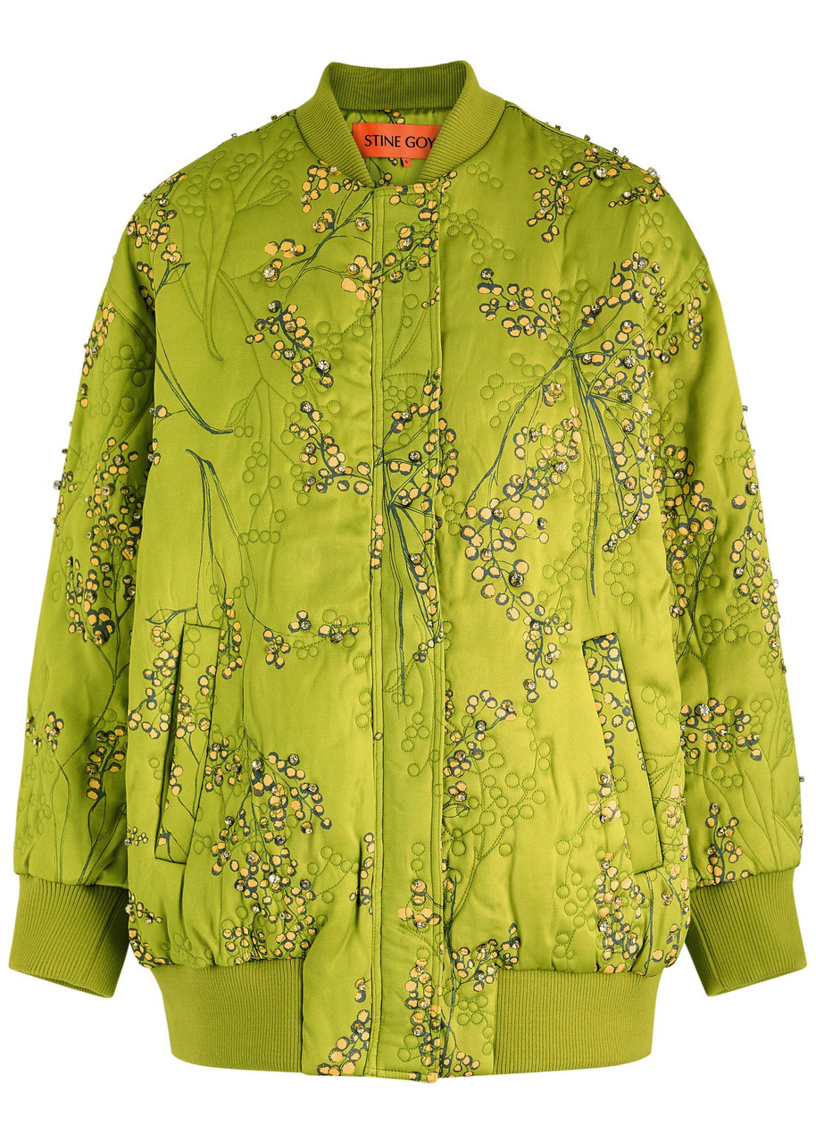 Stine Goya Floral-print Embellished Satin Bomber Jacket - Green - L L