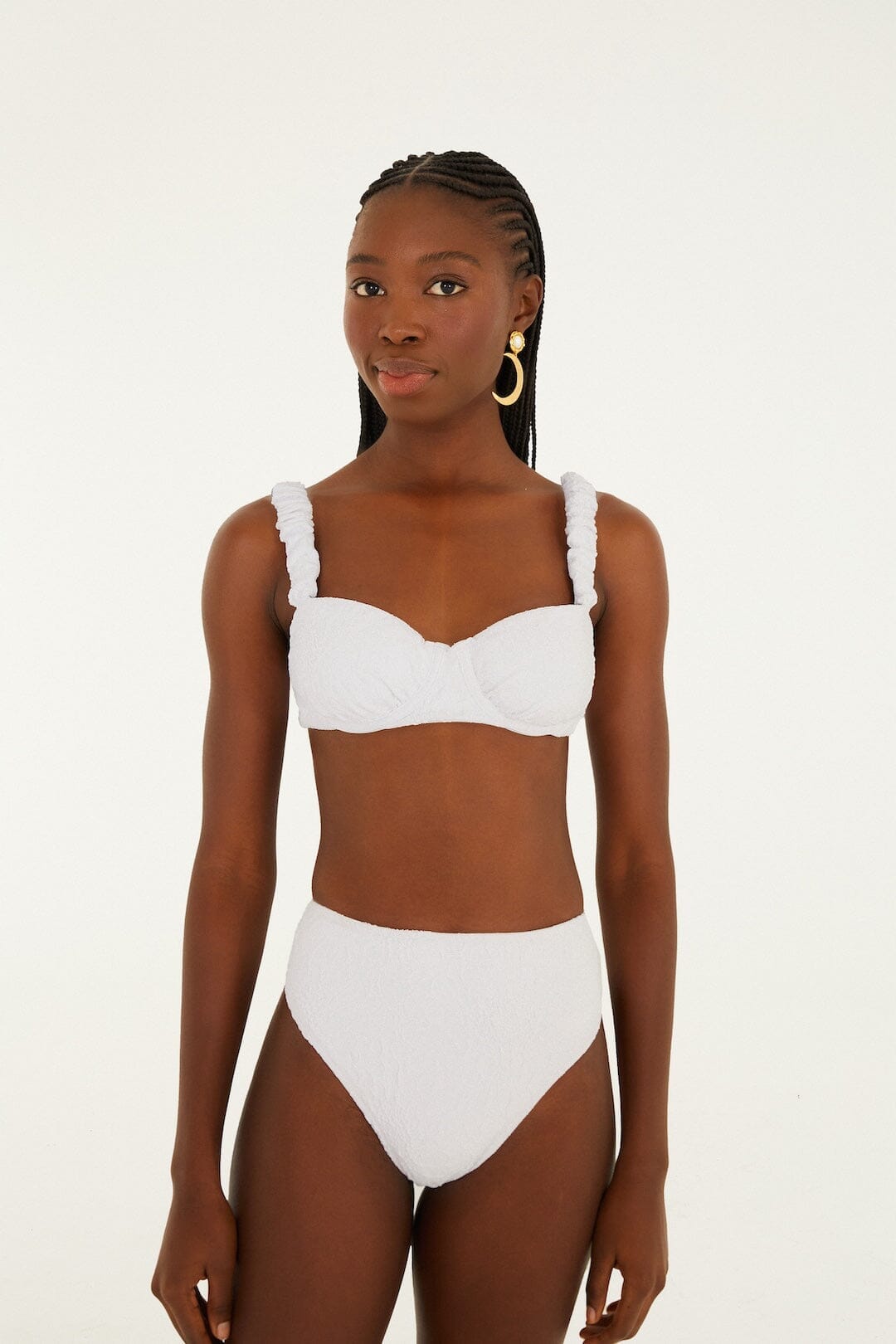 White Gerbera Daisy High Waist Bikini Bottom, GERBERA DAISY WHITE