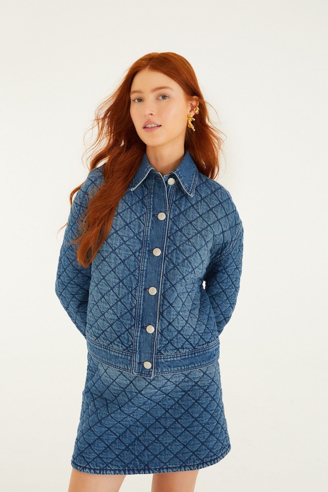 Denim Quilted Mini Skirt, DENIM