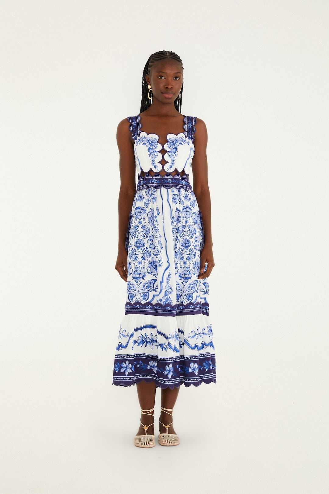 Off-White Porcelain Garden Cut-Out Lenzing Ecovero Euroflax Midi Dress, PORCELAIN GARDEN OFF