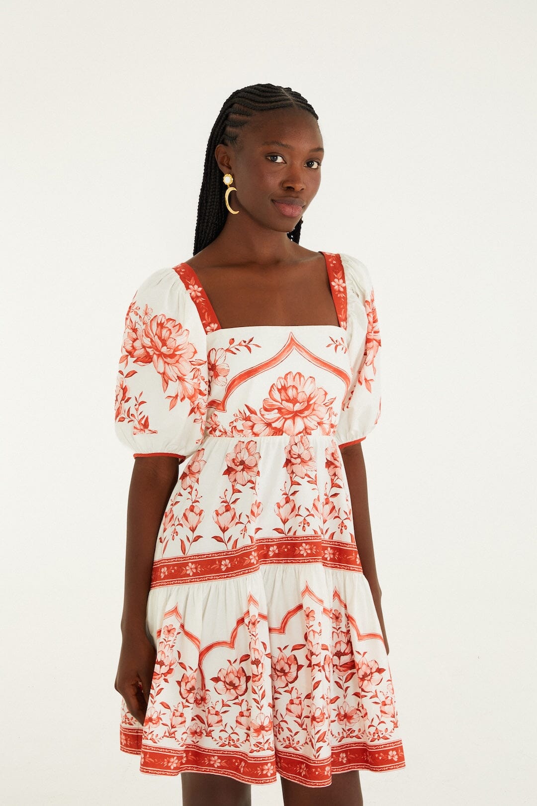 Red Porcelain Garden Organic Cotton Mini Dress, PORCELAIN GARDEN RED
