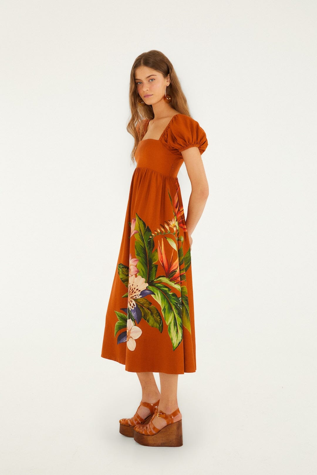 Brown Hilo Arrangment Lenzing Ecovero Euroflax Midi Dress, HILO ARRANGMENT SAND