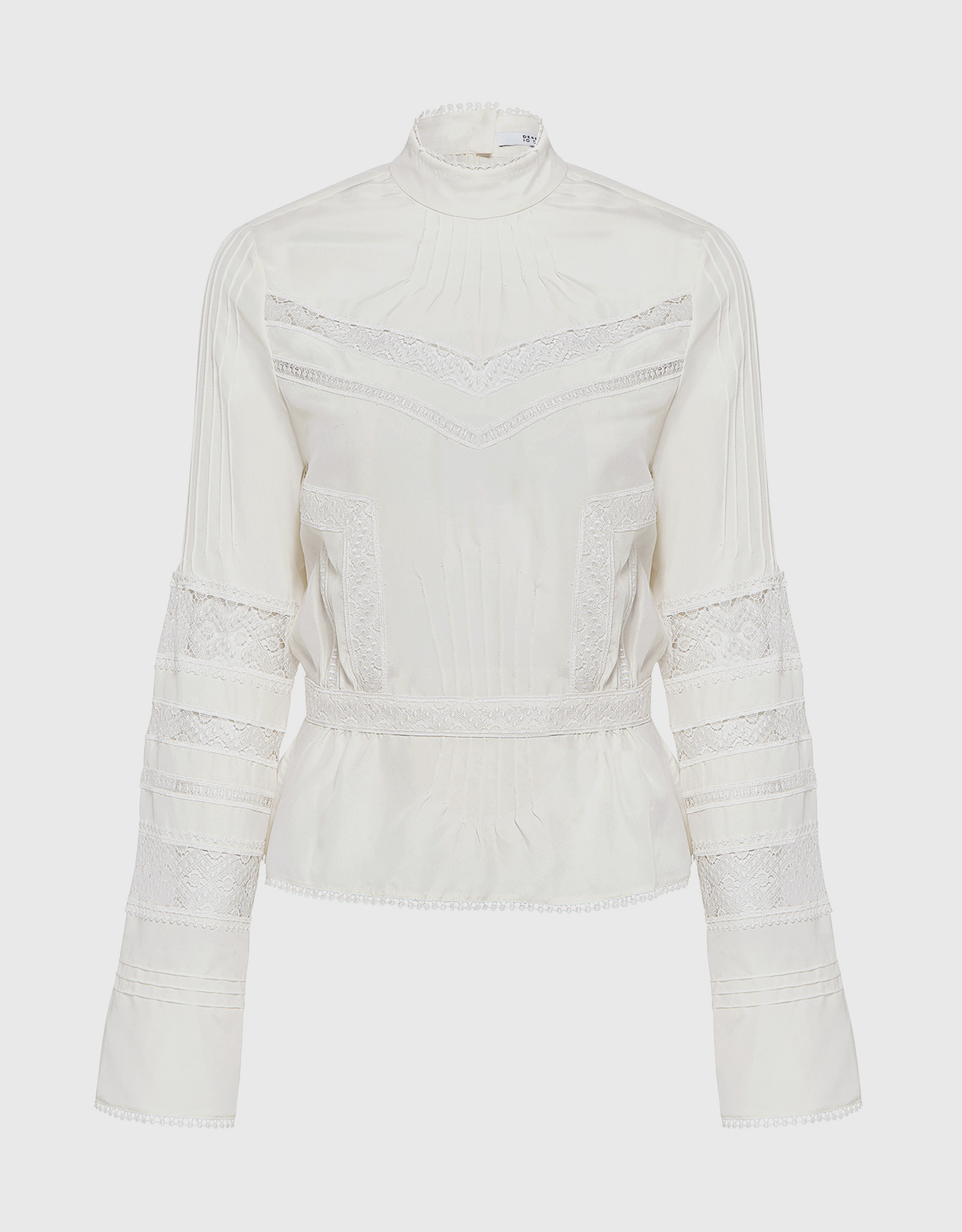 Derek Lam Crosby High Collar Silk Lace-Trim Blouse -