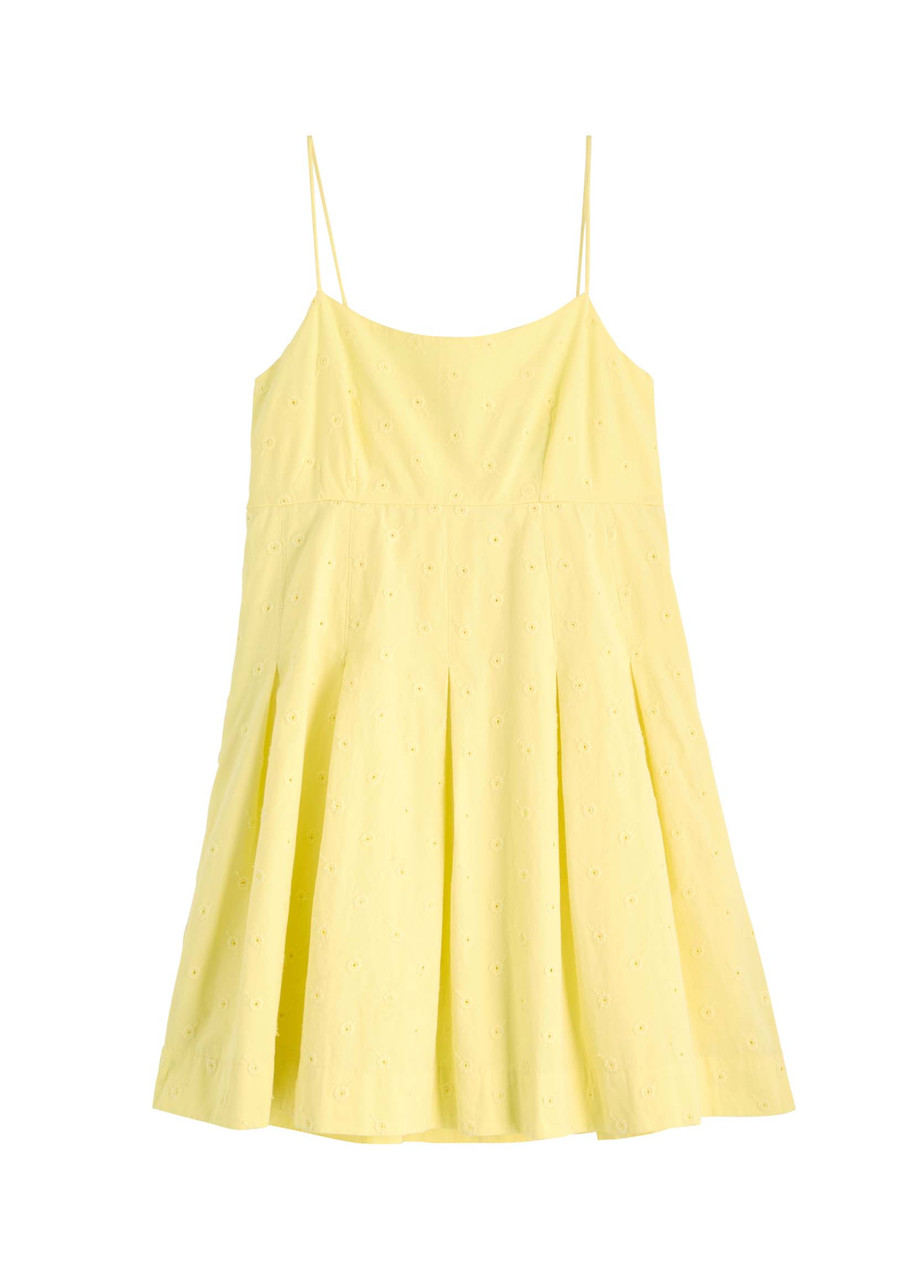 Damson Madder Iris Embroidered Cotton Mini Dress - Yellow -