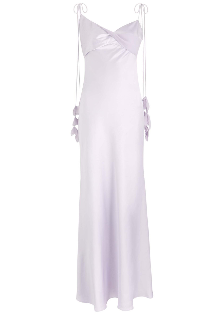 Self-portrait Floral-embellished Satin Maxi Slip Dress - Lilac - S