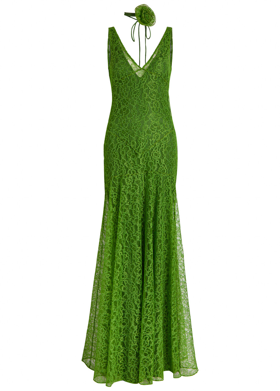 DE LA Vali Persephone Lace Maxi Dress - Green - M