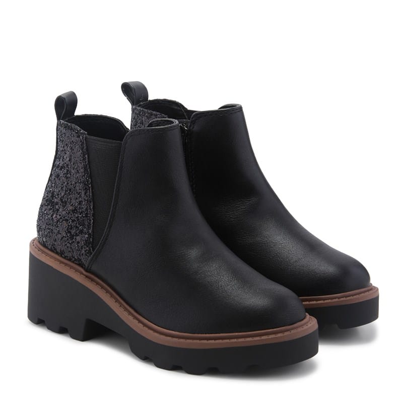 Jellypop Kids' Courageous Chelsea Boot LittleBig Kid Boots Black Glitter - Size .