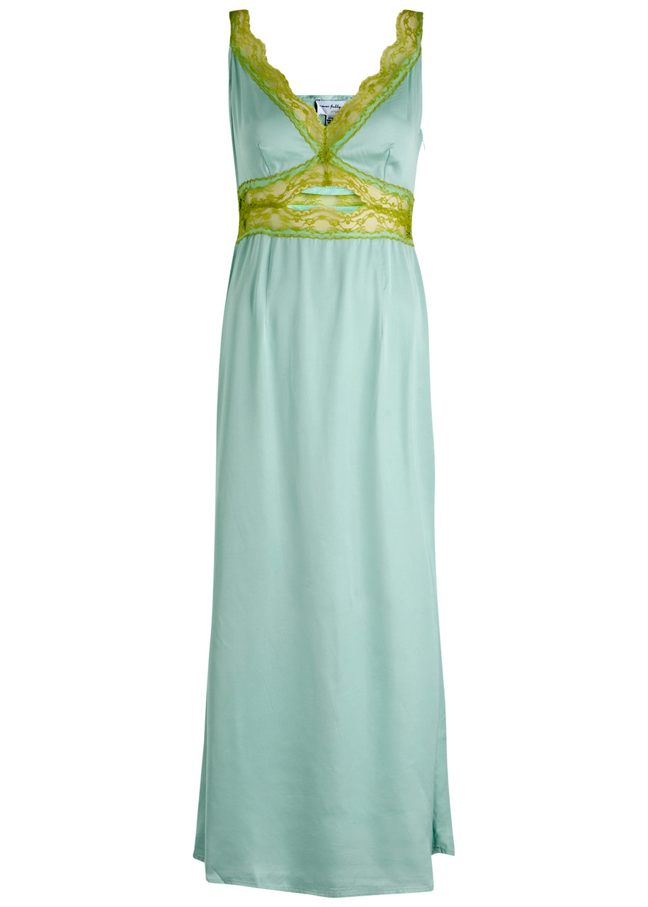 Never Fully Dressed Mimi Lace-trim Satin Midi Dress - Blue - L