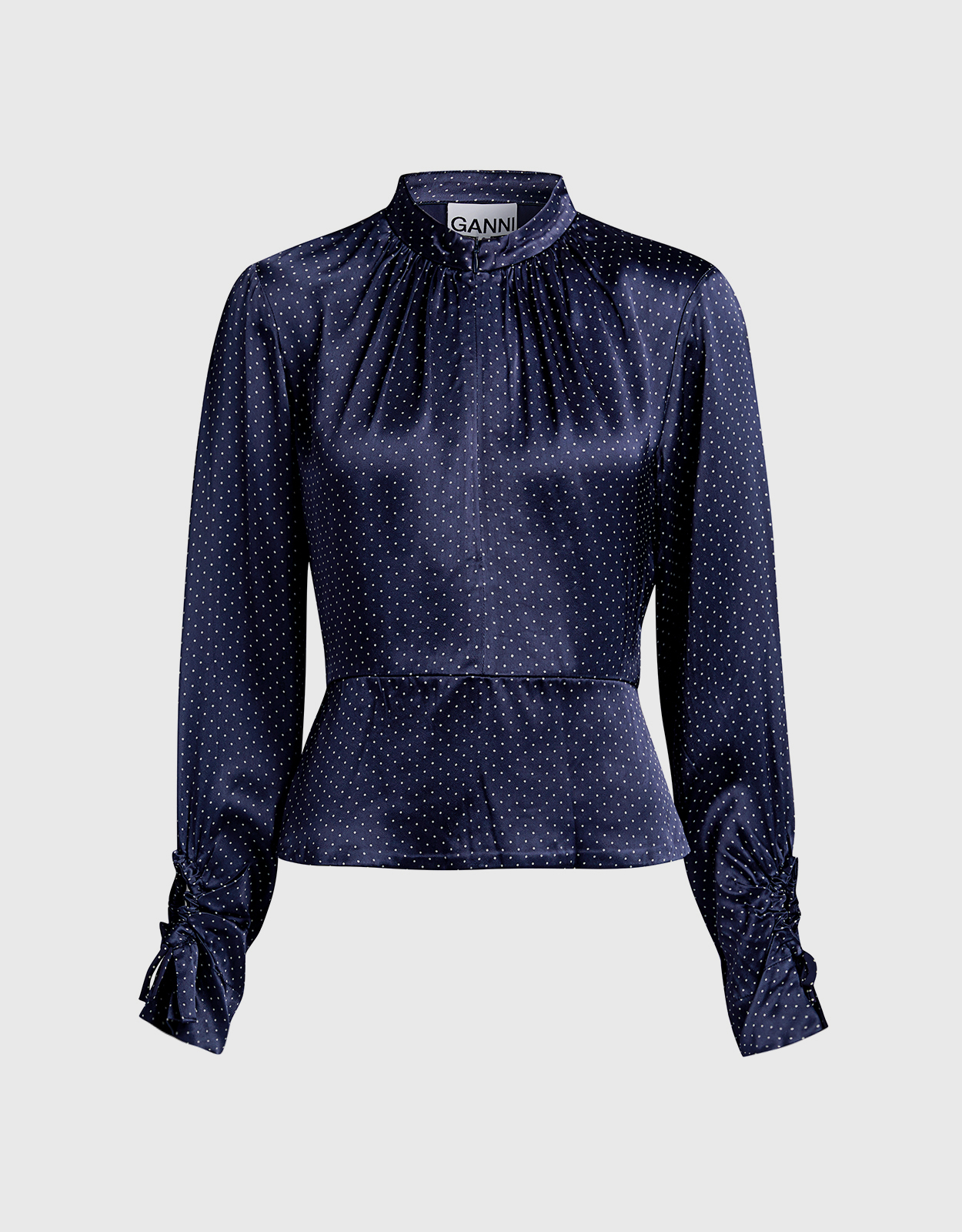 Ganni High Neck Cut-out Back Dotted Satin Blouse - FR