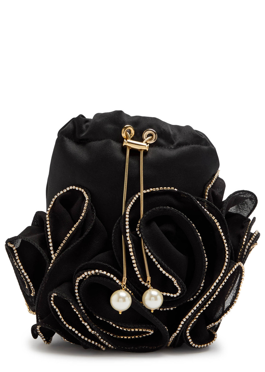 Rosantica Ruffles Embellished Satin Cross-body bag - Black