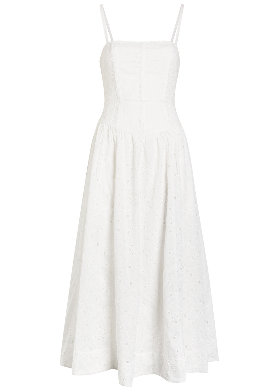 Reformation Katarin Broderie Anglaise Woven Midi Dress - White -