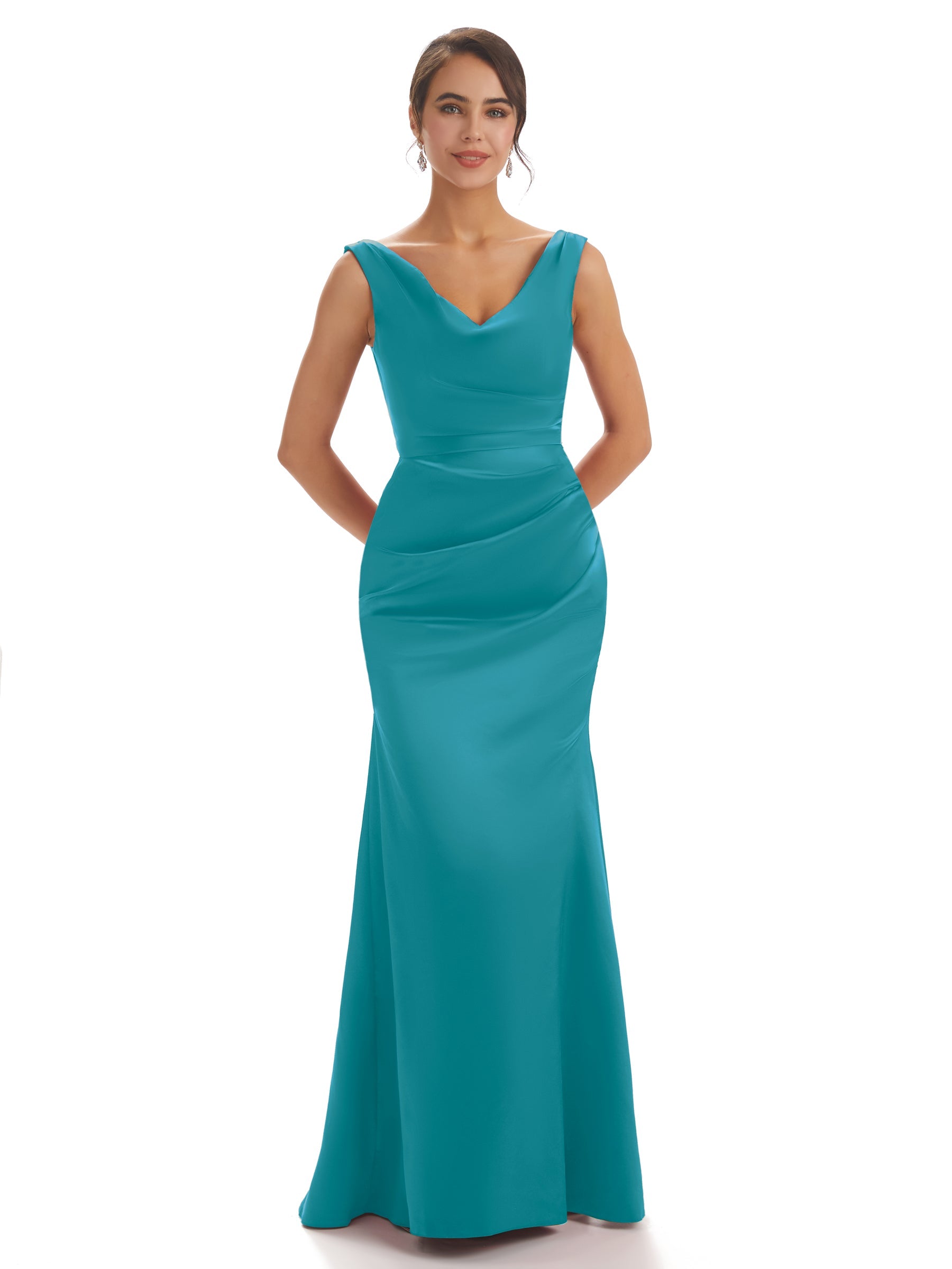 Sexy Simple V-neck Mermaid Soft Satin Long Evening Formal Dress For Women