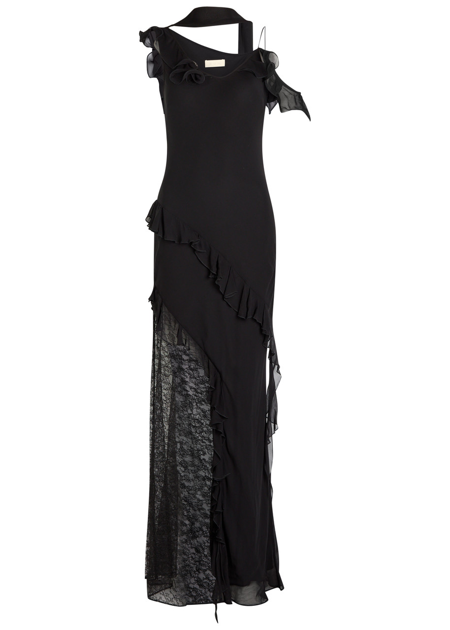 DE LA Vali Leste Lace-embellished Georgette Maxi Dress - Black -