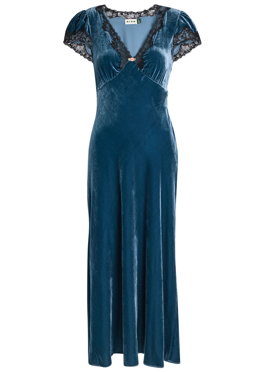 Rixo Clarice Lace-trim Georgette Midi Dress - Dark Blue - S