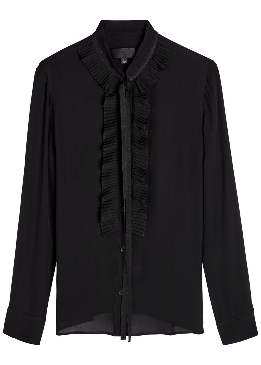 Nili Lotan Bertille Ruffle-trimmed Silk-chiffon Blouse - Black - M M