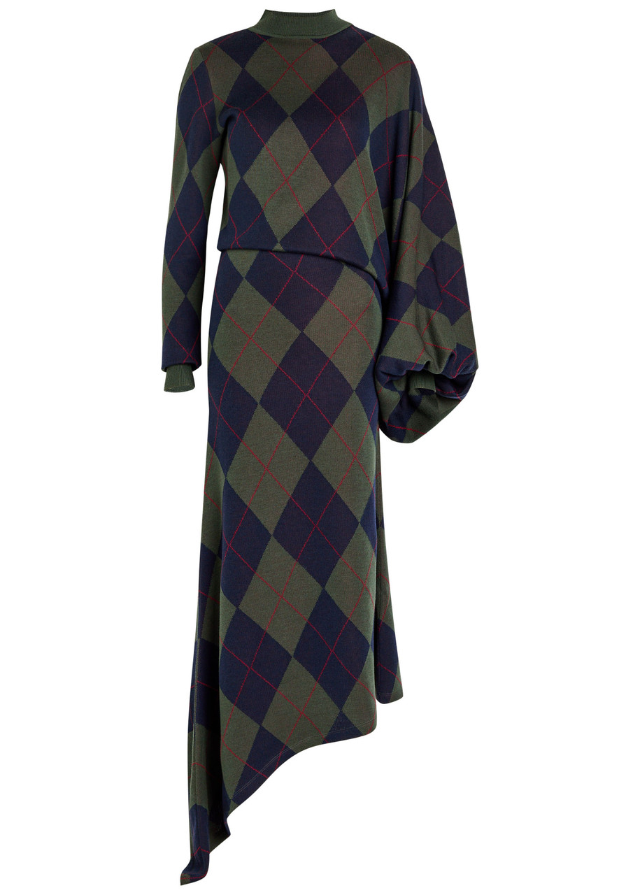A.W.A.K.E Mode Asymmetric Merino Wool Maxi Jumper Dress - Navy