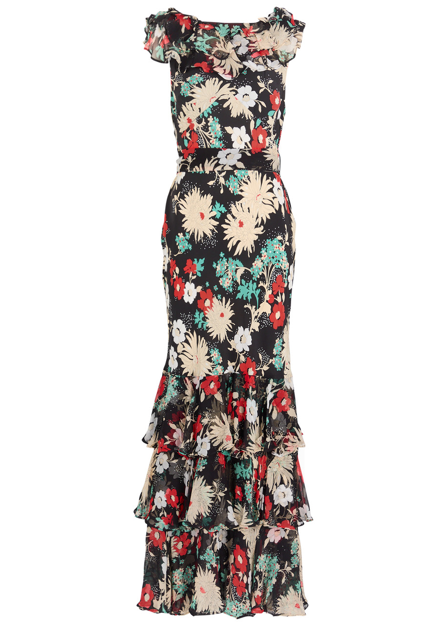 Rixo Floral-print Chiffon Maxi Dress - Black - S
