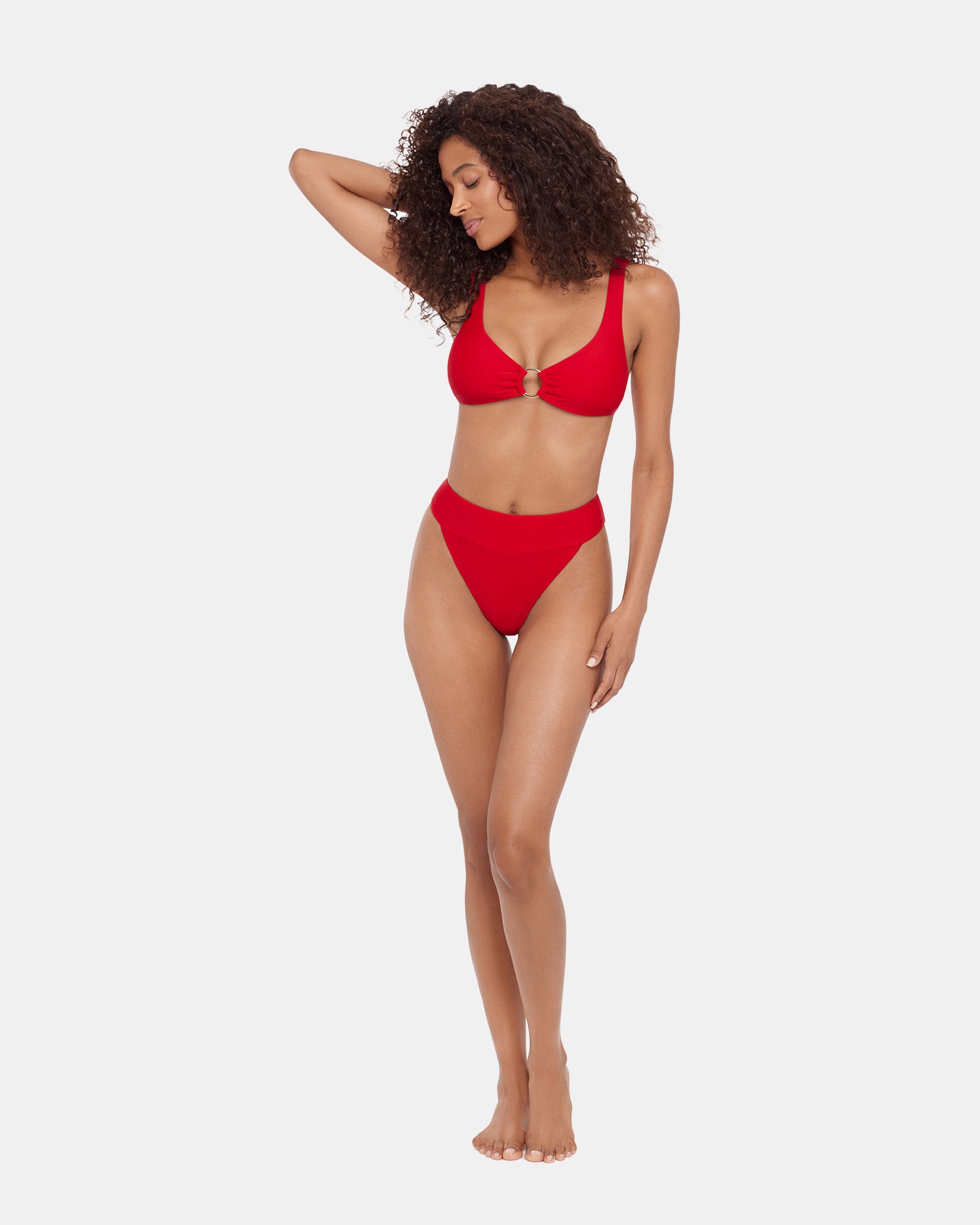 Steve Madden Women's Sleek 'n Chic High Waisted Bikini Bottom Cherry - Cherry Red - Size - PolyesterNylon