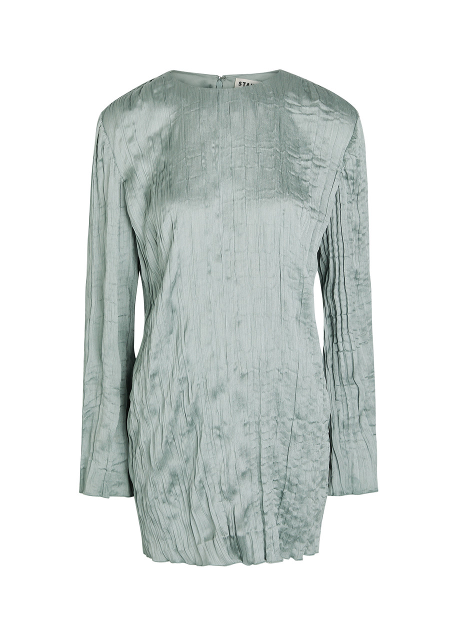 Staud Kona Pliss Mini Dress - Silver - L L