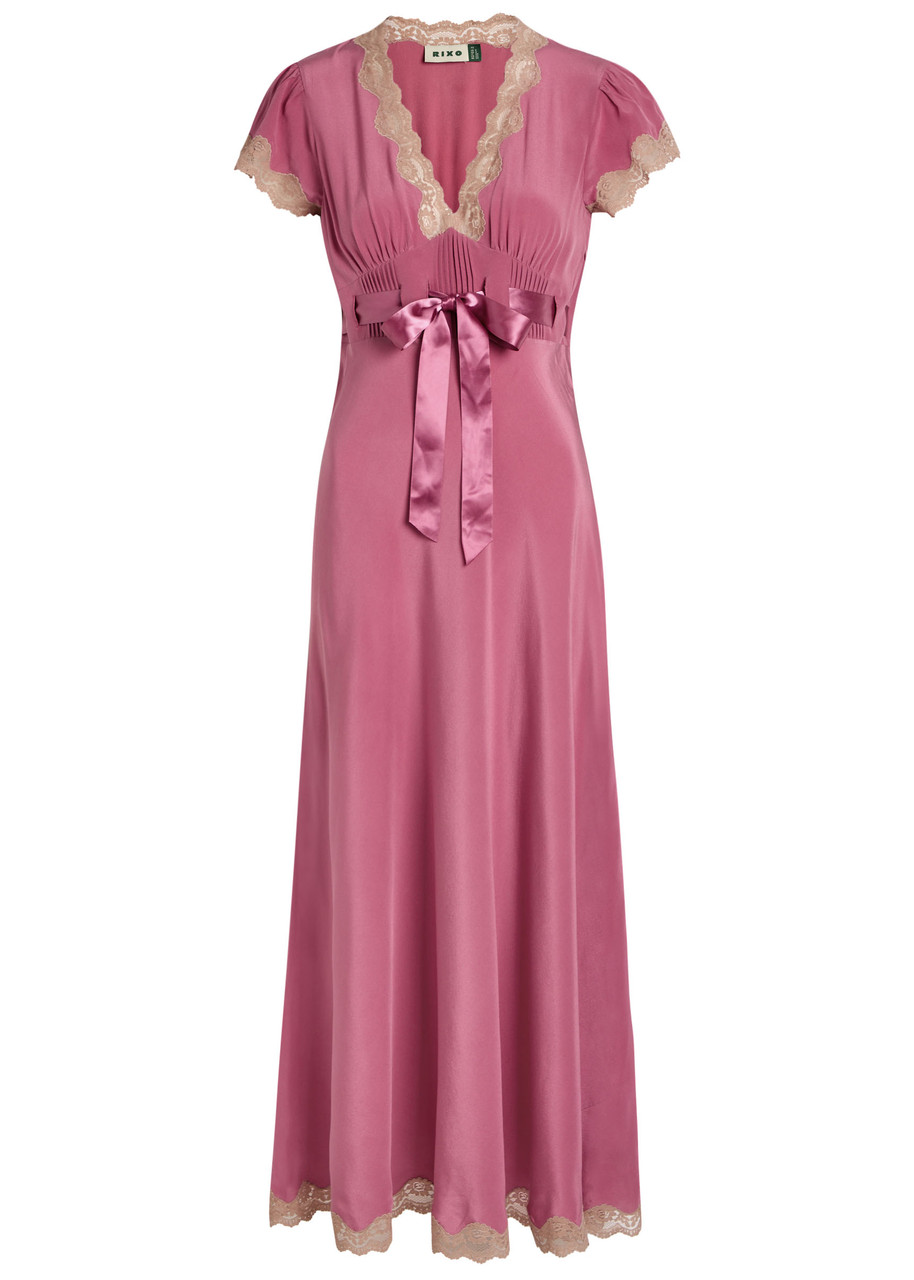 Rixo Marlice Lace-trimmed Silk Midi Dress - Dark Pink -