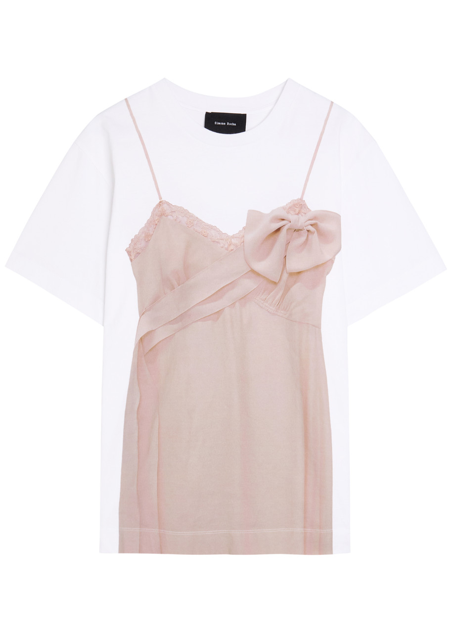 Simone Rocha Bow Sash Slip Dress Trompe L'oeil Printed Cotton shirt - White