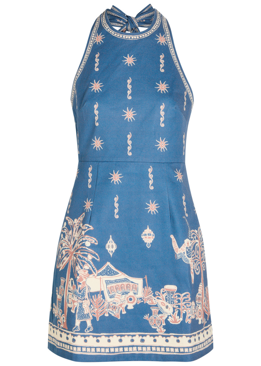 Alemais Acacia Printed Cotton Mini Dress - Blue -