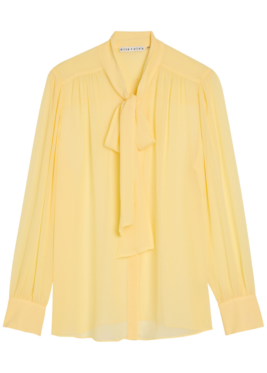 Alice + Olivia Thayer tie Neck Georgette Blouse - Yellow - L L