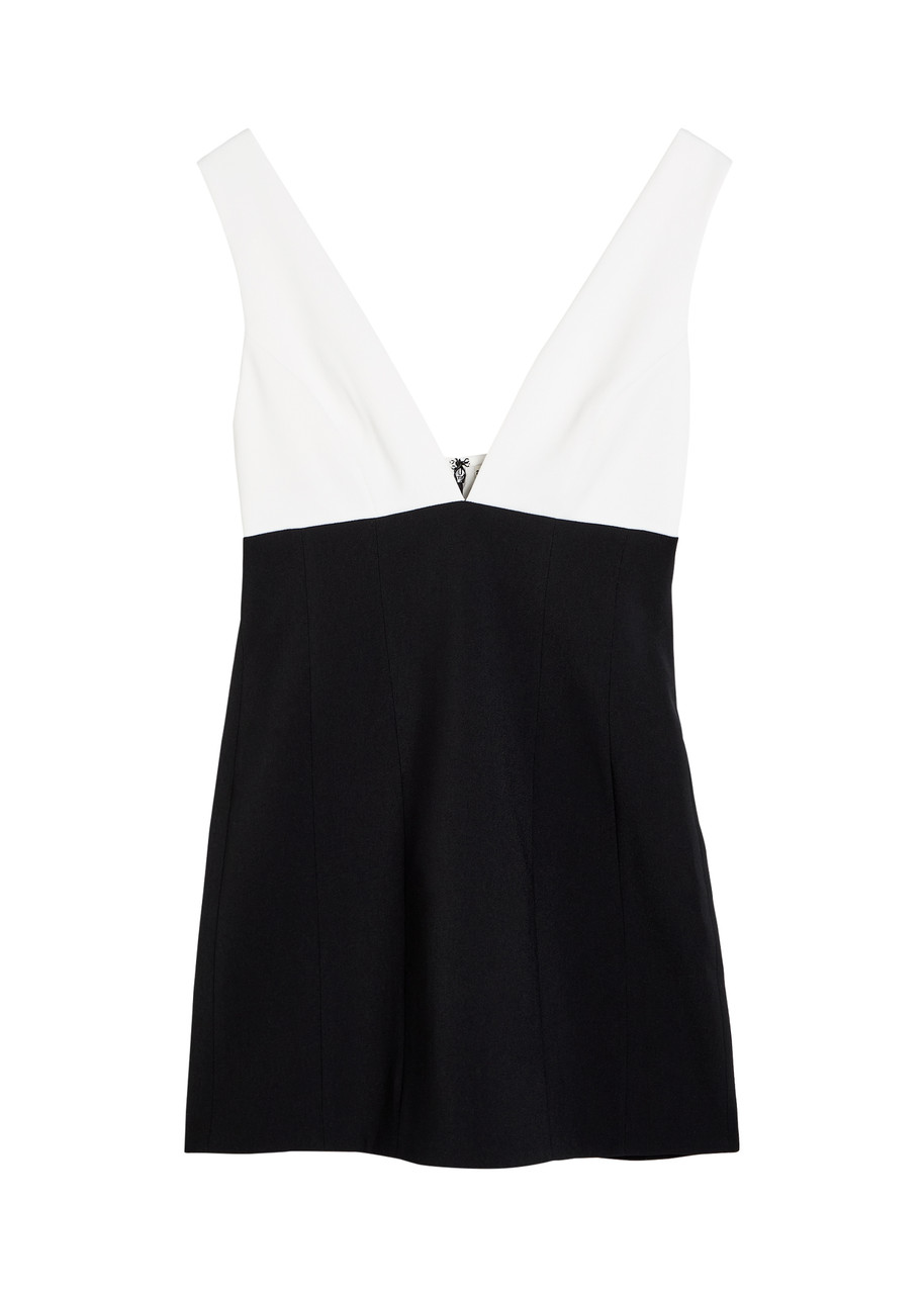 Alice + Olivia Mandy Plunge V-neck Crepe Mini Dress - Black And White -