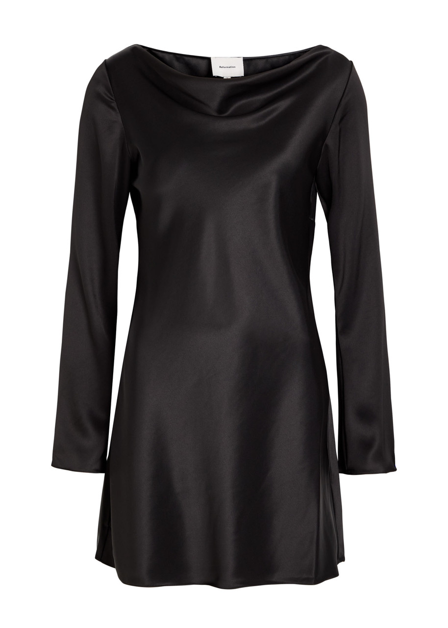 Reformation Pike Draped Satin Mini Dress - Black - S - S