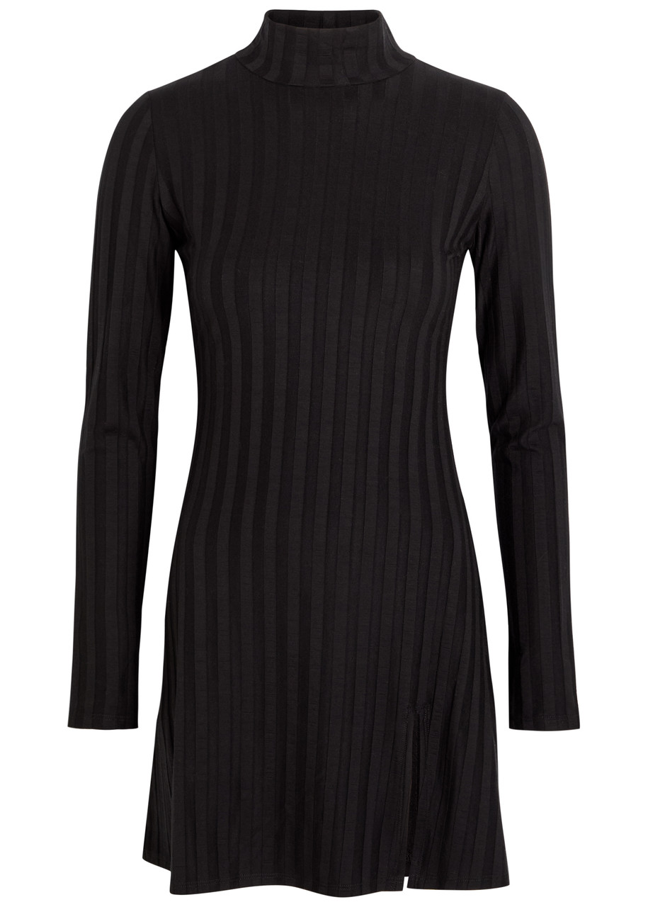 Reformation Libra Subtle-stripe Stretch-jersey Mini Dress - Black