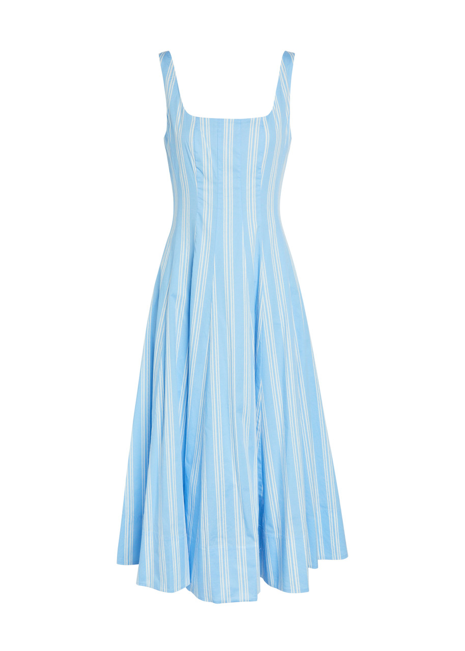 Staud Wells Striped Stretch-cotton Midi Dress - Light Blue - S