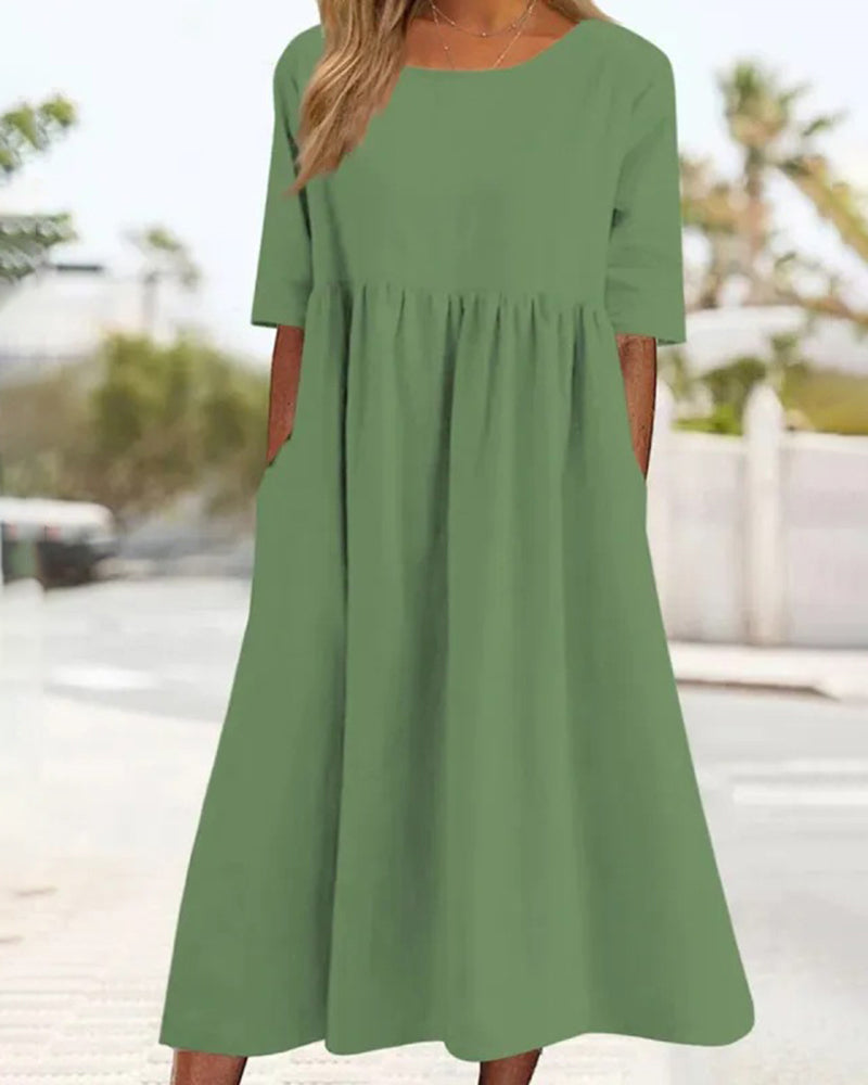 Zeagoo Women's Beach Short Sleeve Scoop Neck Ruffle Swing Casual Boho Midi Dress with Pockets - Light Green M