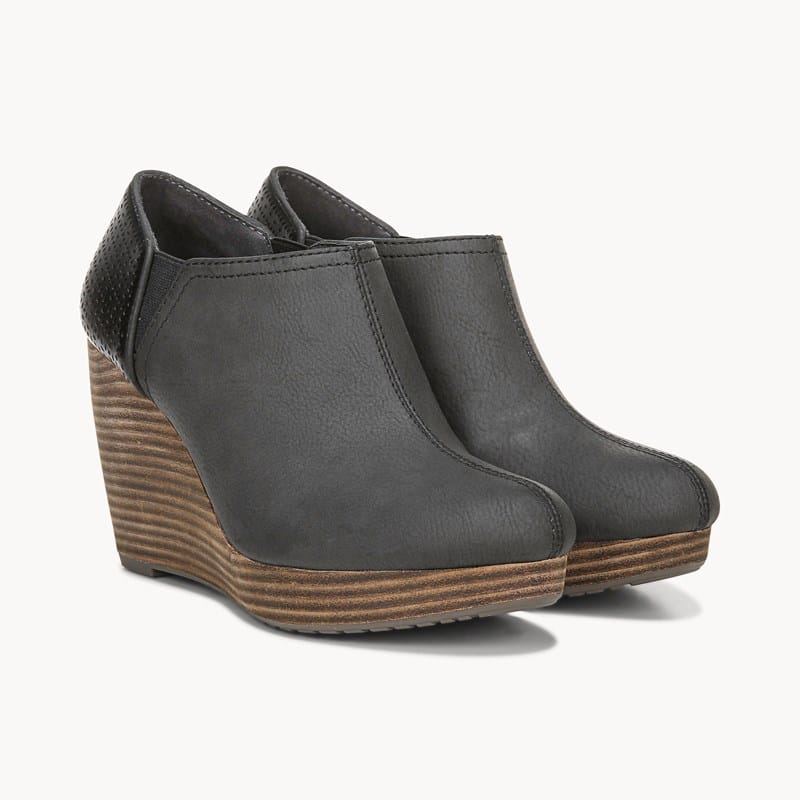Dr. Scholl's Women's Harlow Wedge Bootie Boots Black Faux Leather DRSCH .